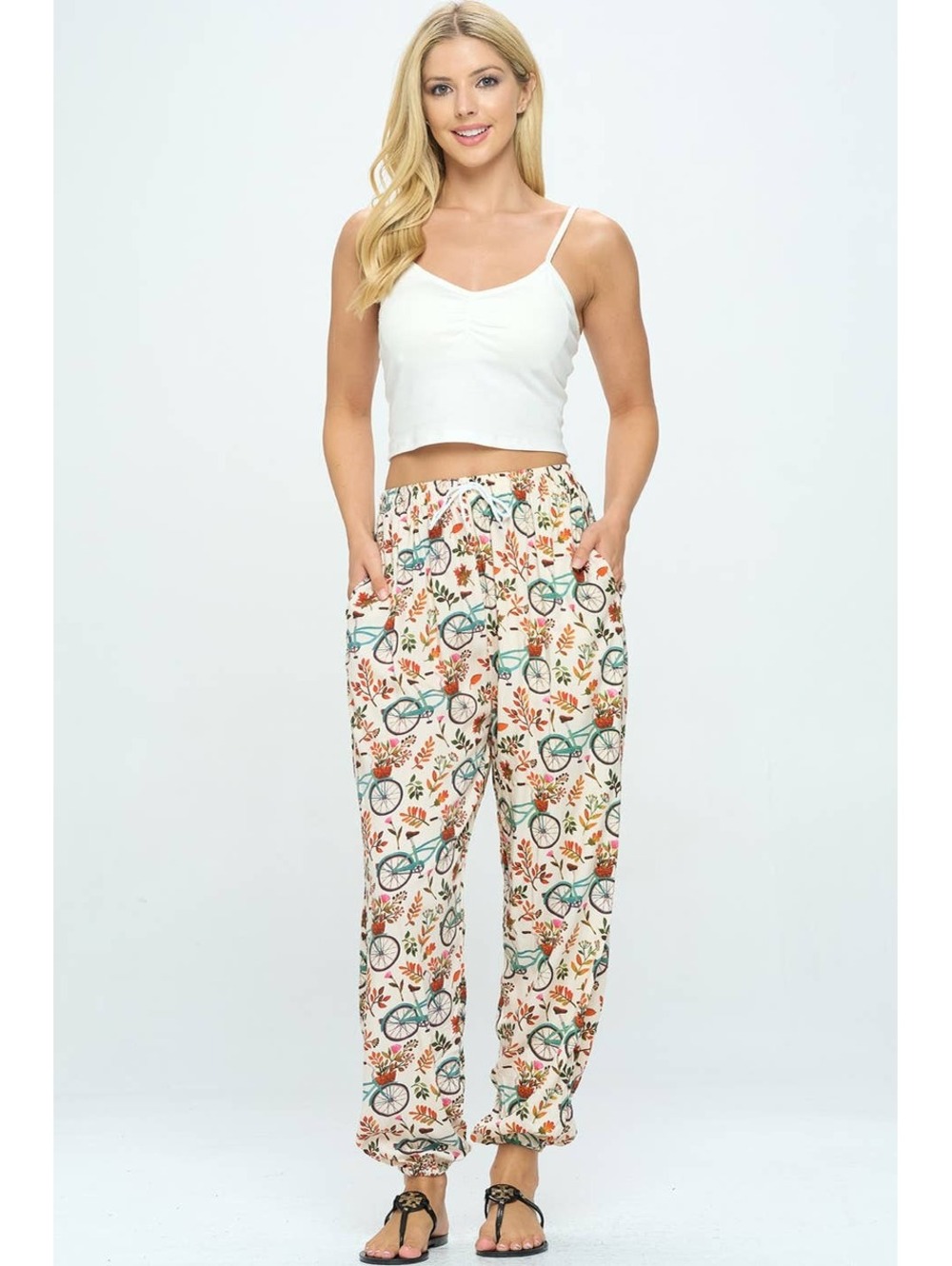 Bicycle with Floral Print Pant With Drawstring and Pocket
